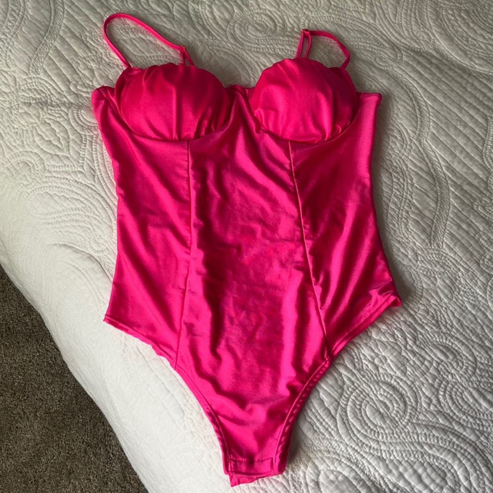 Hot pink strappy bodysuit